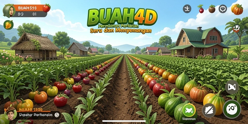 Tampilan screenshot menunjukkan aktivitas bertani yang menyenangkan di BUAH4D.