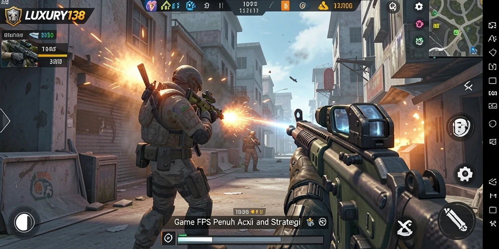 Screenshot gameplay LUXURY138 yang menampilkan aksi menegangkan di medan perang.