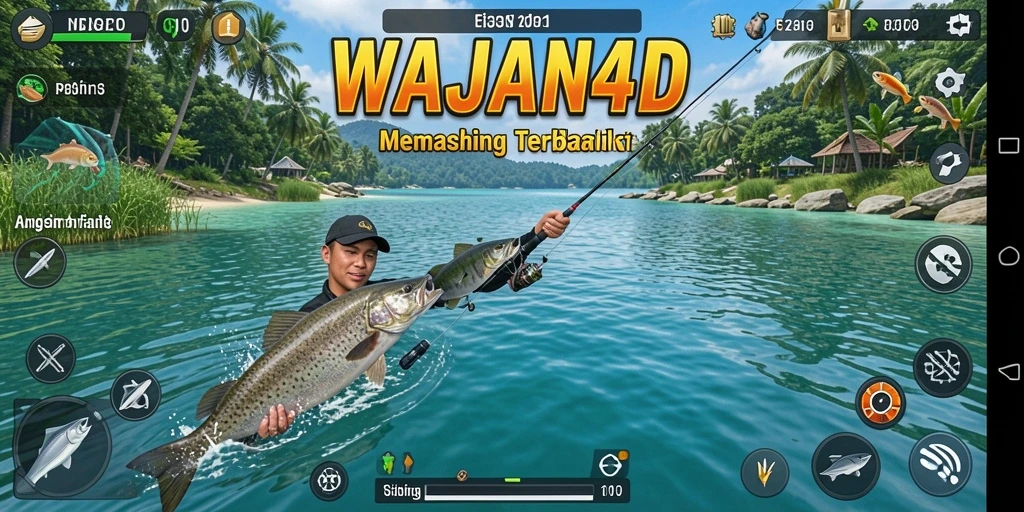 Tampilan menarik gameplay WAJAN4D saat menangkap ikan di laut.